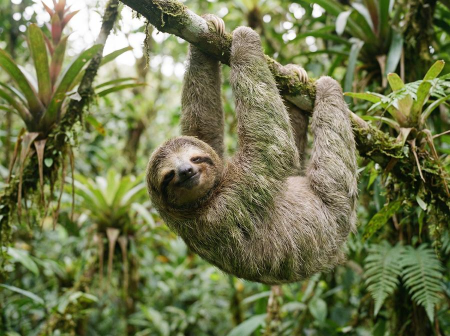四虎树懒视频演示 三趾树懒热带雨林生活写真